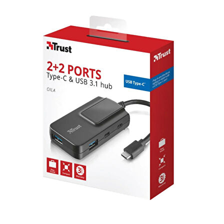 TRUST Type-C to 2xTypC & 2 UsbA 3.1 Gen1  4'lü Dönüştürücü Adaptör