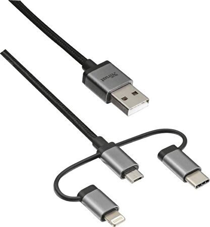 Trust 22693 3'ü1 Arada Şarj ve Senkronizasyon Kablosu (Lightning-Micro USB-Type C)