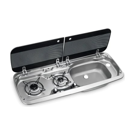 Dometic SMEV MO 9222R 2 Gözlü Ocak Evye Kombinasyonu, Cam Kapaklı, Evye Sağda (9600037324)