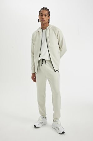 DeFactoFit Slim Fit Dar Kesim Kapüşonlu Skuba Dalgıç Kumaş Fermuarlı Sporcu Sweatshirt A6956AX24AUBG721