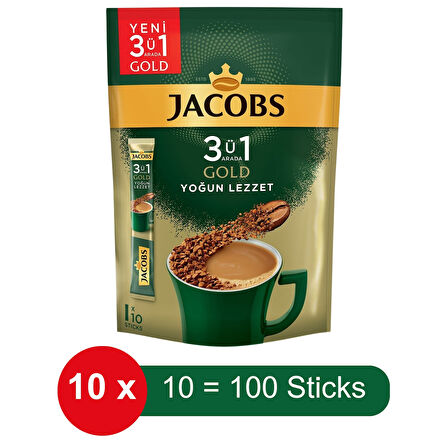 Jacobs 3 ü 1 Arada Gold Yoğun Lezzet Hazır Kahve – 10 lu Paket x 10 Paket