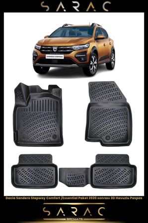 Dacia Sandero Stepway Comfort 2021 Model(YENİ KASA) Araca Özel 3d Havuzlu Paspas