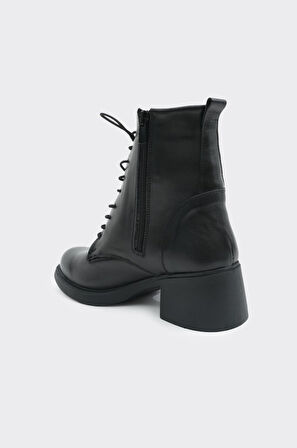 Hakiki Deri Bağcıklı Fermuarlı Kadın Bot 