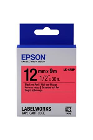 Epson LK-4RBP Pastel Kırmızı Üzeri Siyah 12MM 9Metre Etiket