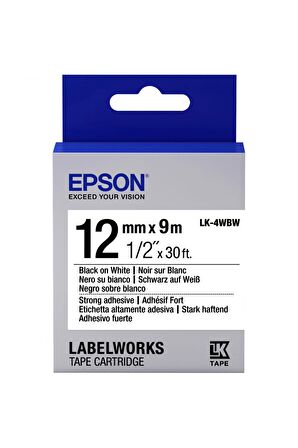 Epson LK-4WBW Strong Siyah Üzeri Beyaz 12MM 9Metre Etiket