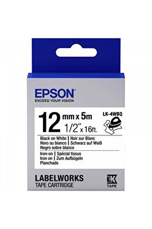 Epson LK-4WBQ Iron Siyah Üzeri Beyaz 12MM 9Metre Etiket