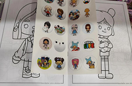 4 adet stickerli boyama kitabı (hello kitty , kuromi , sonic , toca boca life figürlü)