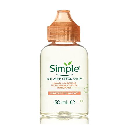 Simple Tüm Cilt Tipleri İçin Su Bazlı Yağsız SPF30 Nemlendirici Yüz Bakım Serumu 50 ml