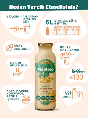 PLANTERO 2'li Set Kaju Sütü Bazı Konsantre Bitkisel Süt 250 gr 6 Lt Süt %100 Kaju 25 Bardak