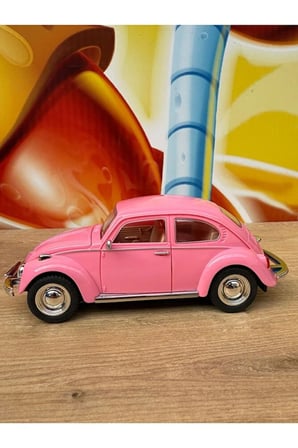 Sürtmeli Sesli Işıklı Oyuncak Vosvos Araba Açılan Kapı Ve Kaput Vosvos Model Araba Pembe