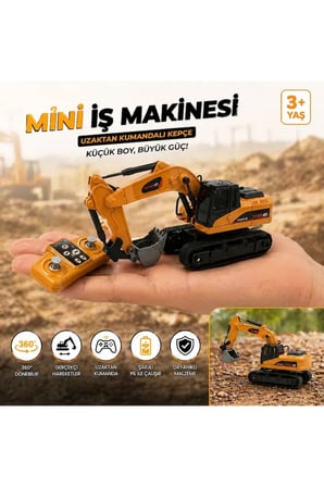 Şarjlı Mini METAL Kepçe 1:64 Ölçek Uzaktan Kumandalı Kepçe Metal 9 Kanallı Full Fonskiyonlu