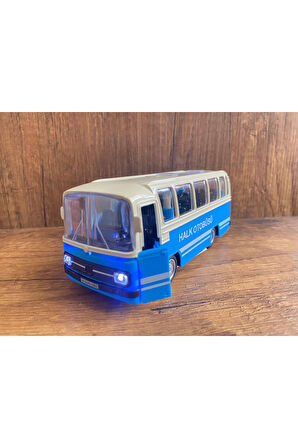1/27 Ölçek Nostalji Halk Otobüsü Sesli Ve Işıklı Oyuncak Halk Otobüsü Mavi Eski Model Otobüs Diecast