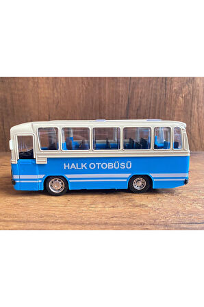 1/27 Ölçek Nostalji Halk Otobüsü Sesli Ve Işıklı Oyuncak Halk Otobüsü Mavi Eski Model Otobüs Diecast