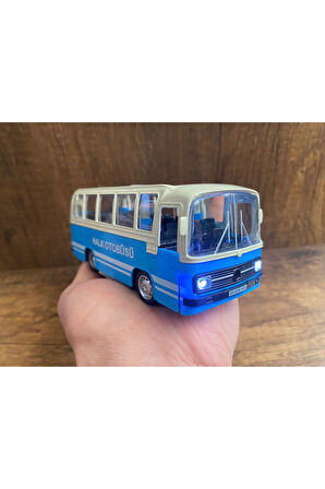 1/27 Ölçek Nostalji Halk Otobüsü Sesli Ve Işıklı Oyuncak Halk Otobüsü Mavi Eski Model Otobüs Diecast