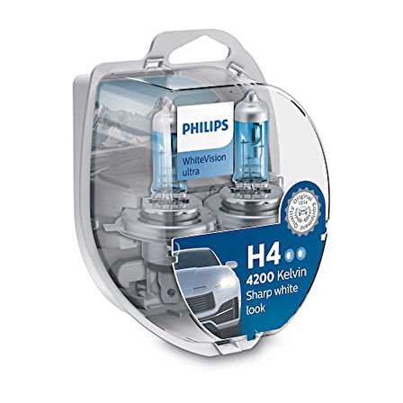 Philips WhiteVision ultra H4 far ampul, 4,200 K, çift set