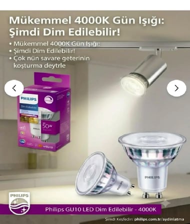 Philips 4-50w 4000K Gün Işığı Gu10 Dim Edilebilir Led Ampul