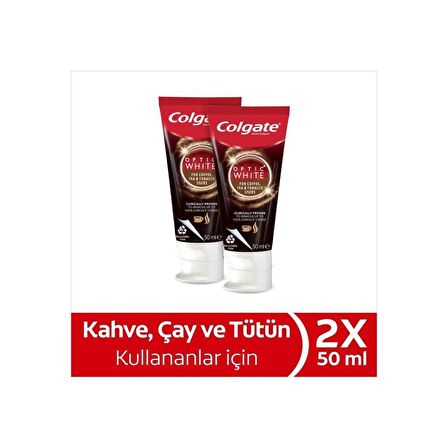 Colgate Optic White Kahve, Çay ve Tütün Kullanıcıları Için Beyazlatıcı Diş Macunu 50 ml X 2 Adet