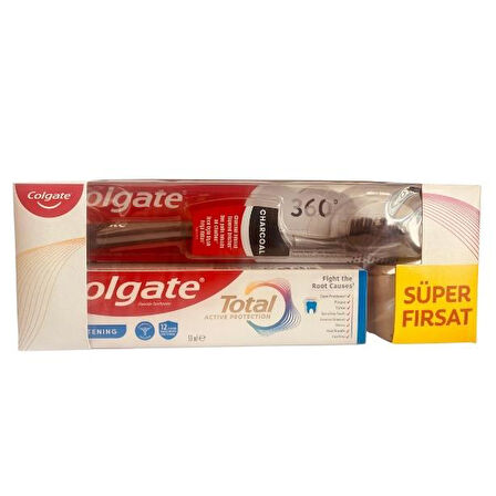 Colgate Total Active Protection Beyazlık Diş Macunu 50 ml + Charcoal Diş Fırçası Süper Fırsat Paket 