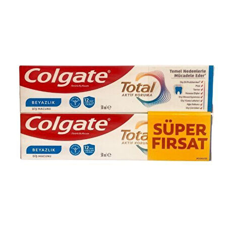 Colgate Total Active Protection Beyazlık Diş Macunu 50 ml + 50 ml  Süper Fırsat Paket 