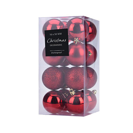 Yılbaşı Topu Set Kırmızı 16 Adet 5cm