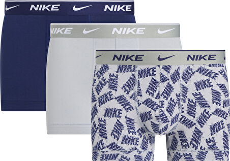 NIKE Erkek Marka Logolu Elastik Bel Bantlı Streç Pamuklu Günlük Kullanıma Uygın Lacivert-Gri-Mavi Boxer 000PKE1008 EWS