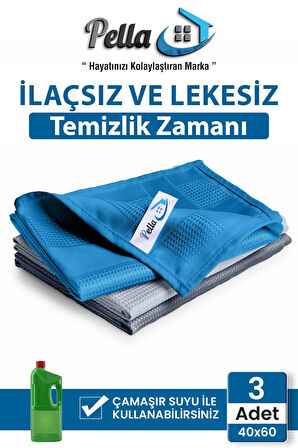 Classic 3'lü Mikrofiber Temizlik Bezi, Cam, Araba Silme Bezi, Mutfak, Fiber Temizleme Bezi, 40x60Cm