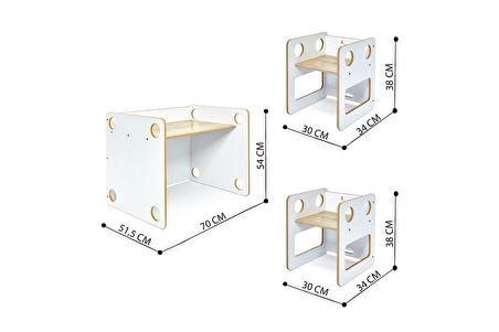 Minera 0-6 Yaş Saka Ahşap Montessori Çocuk Oyun, Çalışma ve Aktivite Masası ve Sandalyesi Seti