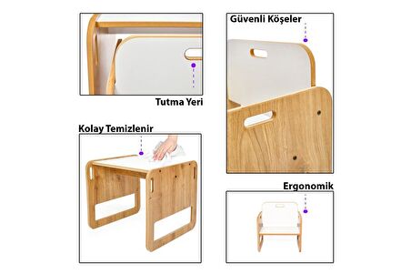 Minera 0-18 Ay Serçe Ahşap Montessori Çocuk Oyun, Çalışma ve Aktivite Masası ve Sandalyesi