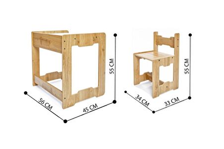 Minera 4-6 Yaş Martı Ahşap Montessori Çocuk Oyun, Çalışma ve Aktivite Masası ve Sandalyesi