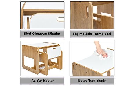 Minera 2-4 Yaş Kumru Ahşap Montessori Çocuk Oyun, Çalışma ve Aktivite Masası ve Sandalyesi