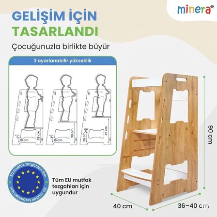 Minera Ahşap Montessori Öğrenme Kulesi 2-6 Yaş 