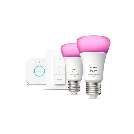 Philips Hue 9-75W Renkli Akıllı Başlangıç Seti 2'li Kumandalı E27 Bluetooth Özellikli