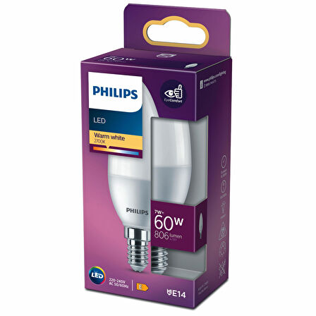 PHILIPS LED 60W MUM AMPUL SARI IŞIK E14 İNCE DUYLU