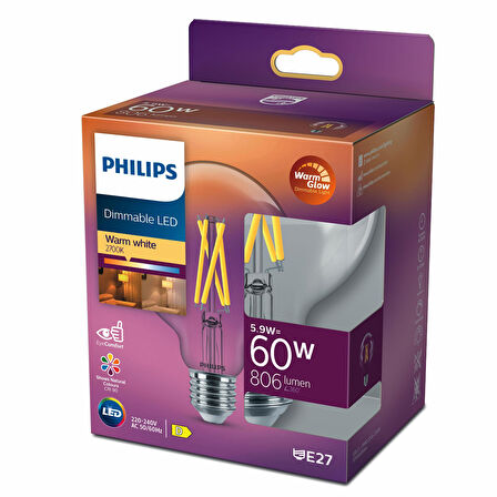 PHILIPS FILAMENT 60W DİMLENEBİLİR GLOBE AMPUL G93 SARI IŞIK 2700K