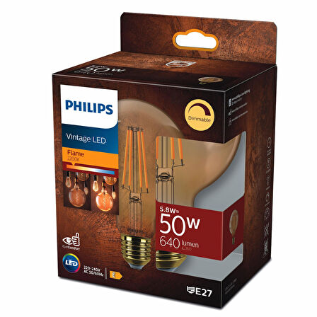 PHILIPS FILAMENT 50W GOLD AMBER GLOBE G95 DİMLENEBİLİR AMPUL SARI IŞIK