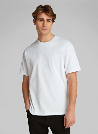Calvin Klein Jeans Beyaz Erkek T-Shirt LV04RAB812YAA SS REL LIQUID CK MONO