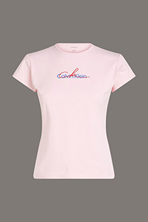 Kadın Ck Slim Script Logo T-Shirt - Pembe | 2XS