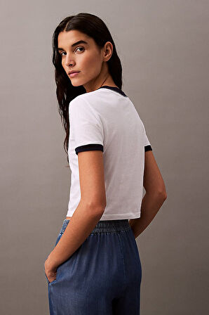 Kadın Ck Slim Script Logo T-Shirt - Beyaz | 2XS