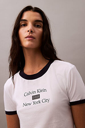 Kadın Ck Slim Script Logo T-Shirt - Beyaz | 2XS