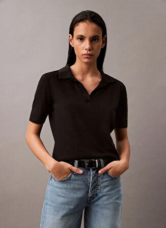 Calvin Klein Gömlek Yaka Düz Siyah Kadın Bluz LV044B208GUB1