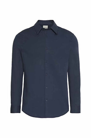 Erkek Uzun Kollu Slim Fit Gömlek - Lacivert | XS