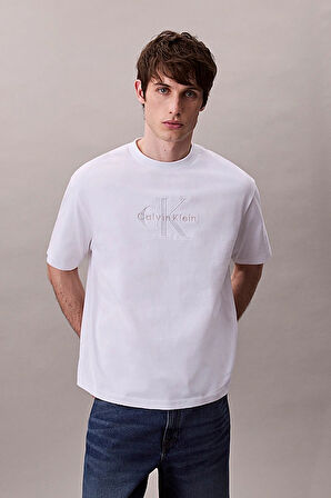 Erkek Relaxed Fit Eteği Asimetrik Kesim Logolu T-Shirt - Beyaz | XS