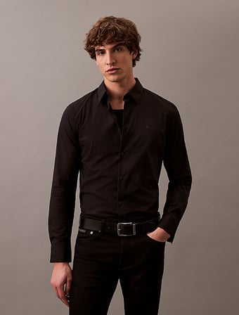 CALVIN KLEIN Erkek Marka Logolu Gömlek Yaka Full Düğmeli Siyah Gömlek LV04LB145G UB1