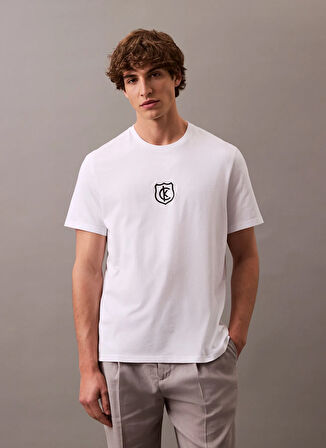 Calvin Klein Jeans Beyaz Erkek T-Shirt LV04RB828GYAA SS 20S EMBRD CK SHIEL