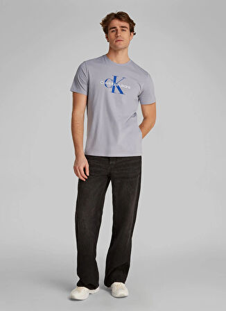 Calvin Klein Jeans Açık Gri Erkek T-Shirt LV040EM286G71 SS HERO MONOLOGO 30S