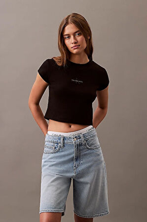 Kadın Ck Slim Crop T-Shirt - Siyah | 2XS