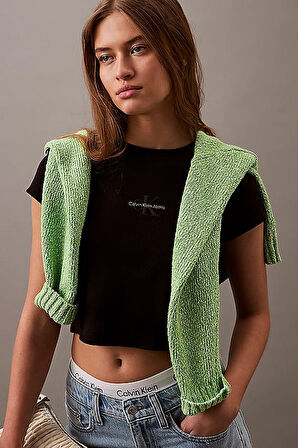 Kadın Ck Slim Crop T-Shirt - Siyah | 2XS