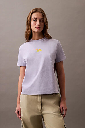 Kadın Ck Flocked Logo T-Shirt - Açık Mor | 2XS