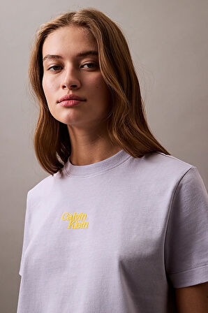 Kadın Ck Flocked Logo T-Shirt - Açık Mor | 2XS