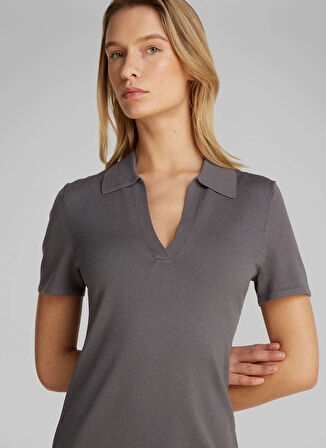 Calvin Klein Jeans Polo Yaka Düz Gri Mini Kadın Elbise LV047B336GPBT
